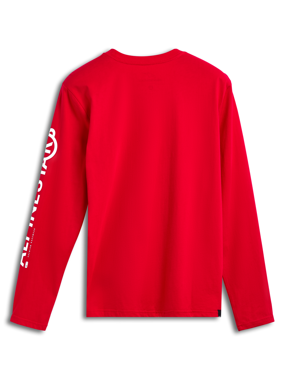 Alpinestars Committed CSF Tee, maglietta a maniche lunghe, rosso, vista posteriore, logo Alpinestars bianco verticale sulla manica, abbigliamento casual ispirato al motorsport