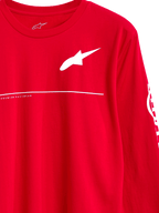 Alpinestars Committed CSF Tee, maglia a maniche lunghe, rosso, logo Astars bianco con scritta Premium Racewear e linea orizzontale, streetwear casual ispirato al motorsport