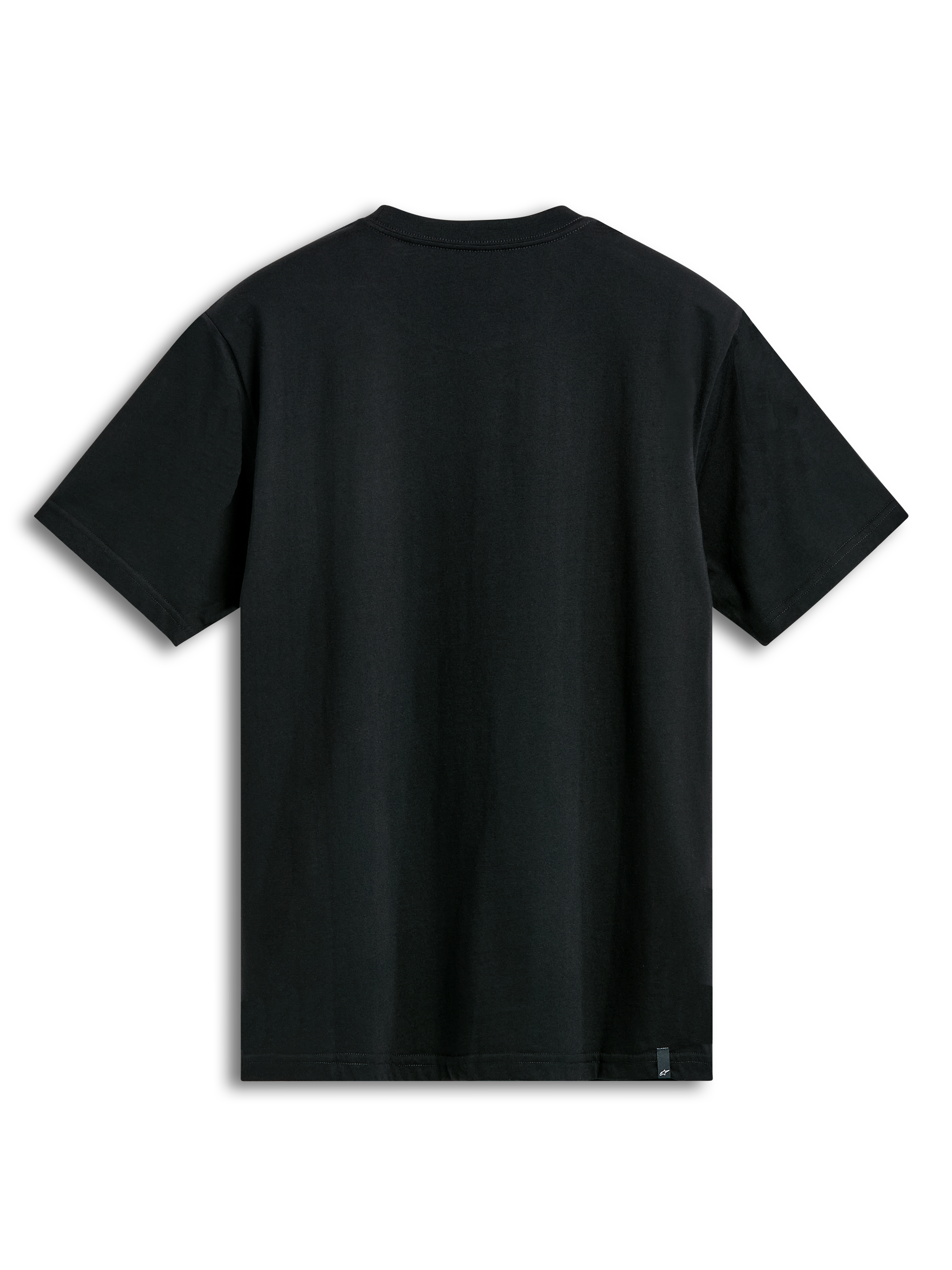 Alpinestars Semicircle CSF Tee, t-shirt a maniche corte, nero, vista posteriore con tessuto a tinta unita e piccola etichetta del marchio sull'orlo inferiore, streetwear casual da motorsport