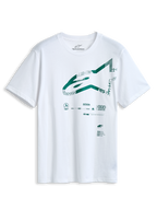Alpinestars Geografica CSF Tee, t-shirt a maniche corte, bianca, logo Astars frontale verde con grafica multi-tech, abbigliamento sportivo casual motorsport