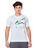 Alpinestars Geografica CSF Tee, maglietta a maniche corte bianca con grafica Astars multi-tech verde e simboli tecnici, abbigliamento sportivo casual da motorsport