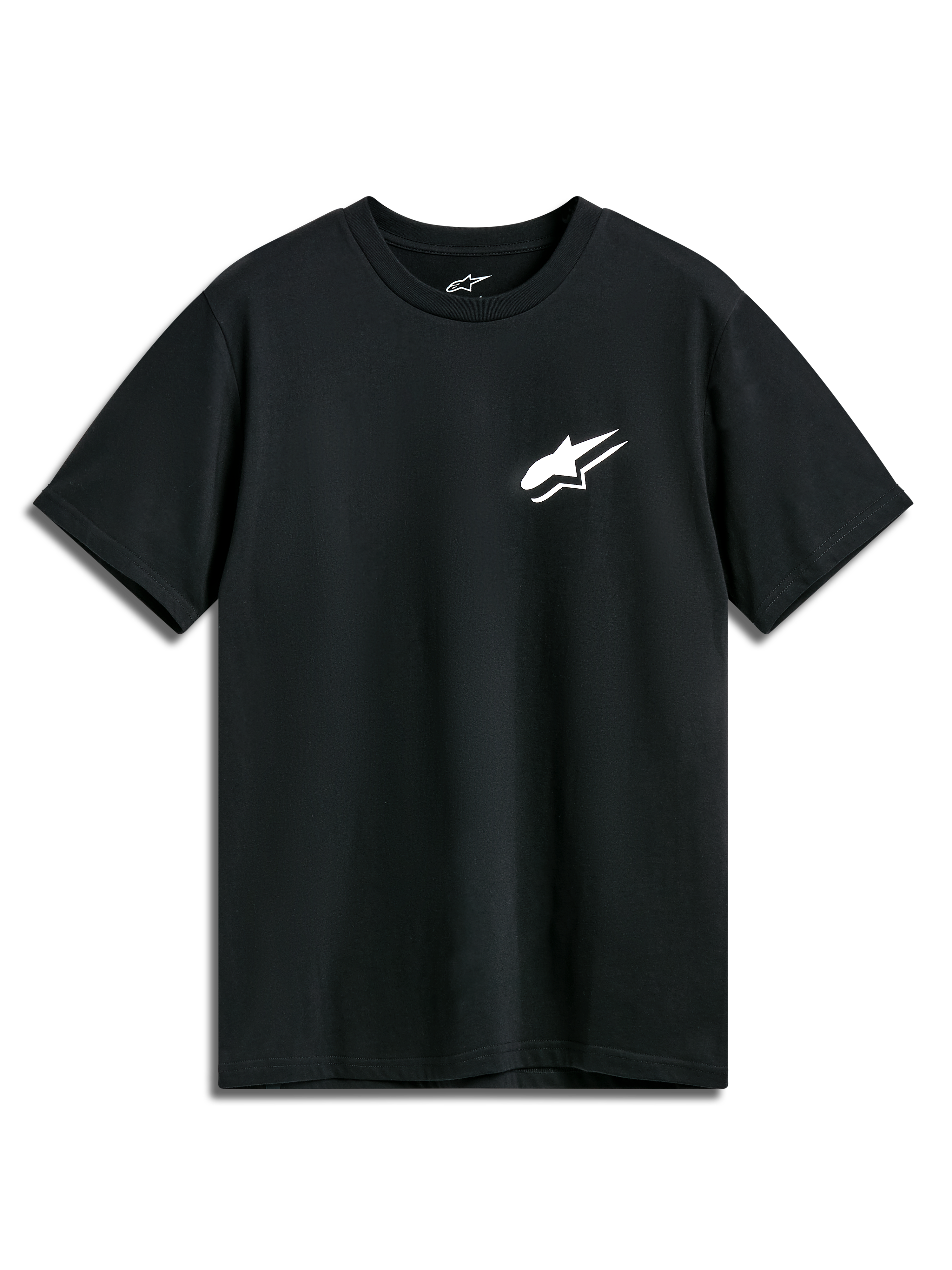 Alpinestars Formulate CSF Tee, t-shirt a maniche corte, nero, logo Astars bianco sul petto, abbigliamento sportivo casual motorsport
