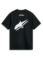 Alpinestars Formulate Csf Tee, maglietta a maniche corte, nero, vista posteriore con grande logo Astars bianco traforato e scritte rosse e bianche, abbigliamento casual motorsport streetwear