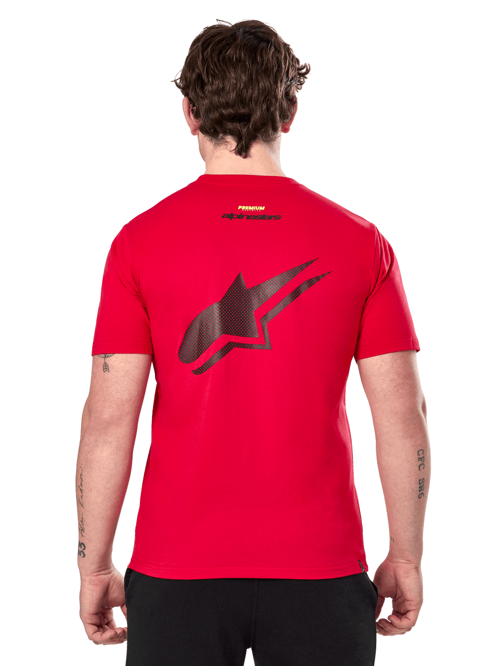 Alpinestars Formulate CSF Tee, maglietta a maniche corte, rosso, grande logo Astars nero traforato sul retro, design casual ispirato al motorsport