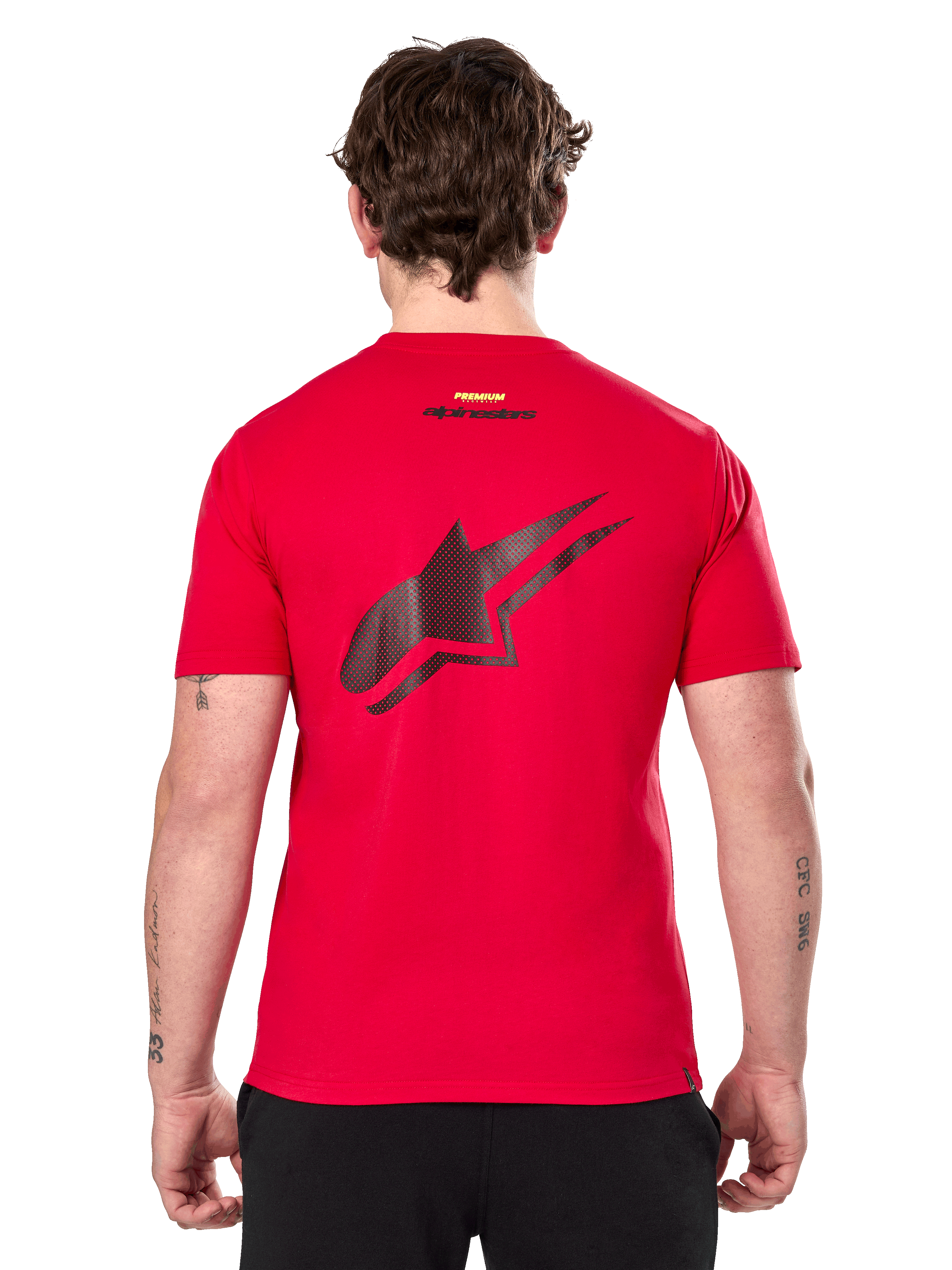 Alpinestars Formulate CSF Tee, maglietta a maniche corte, rosso, grande logo Astars nero traforato sul retro, design casual ispirato al motorsport