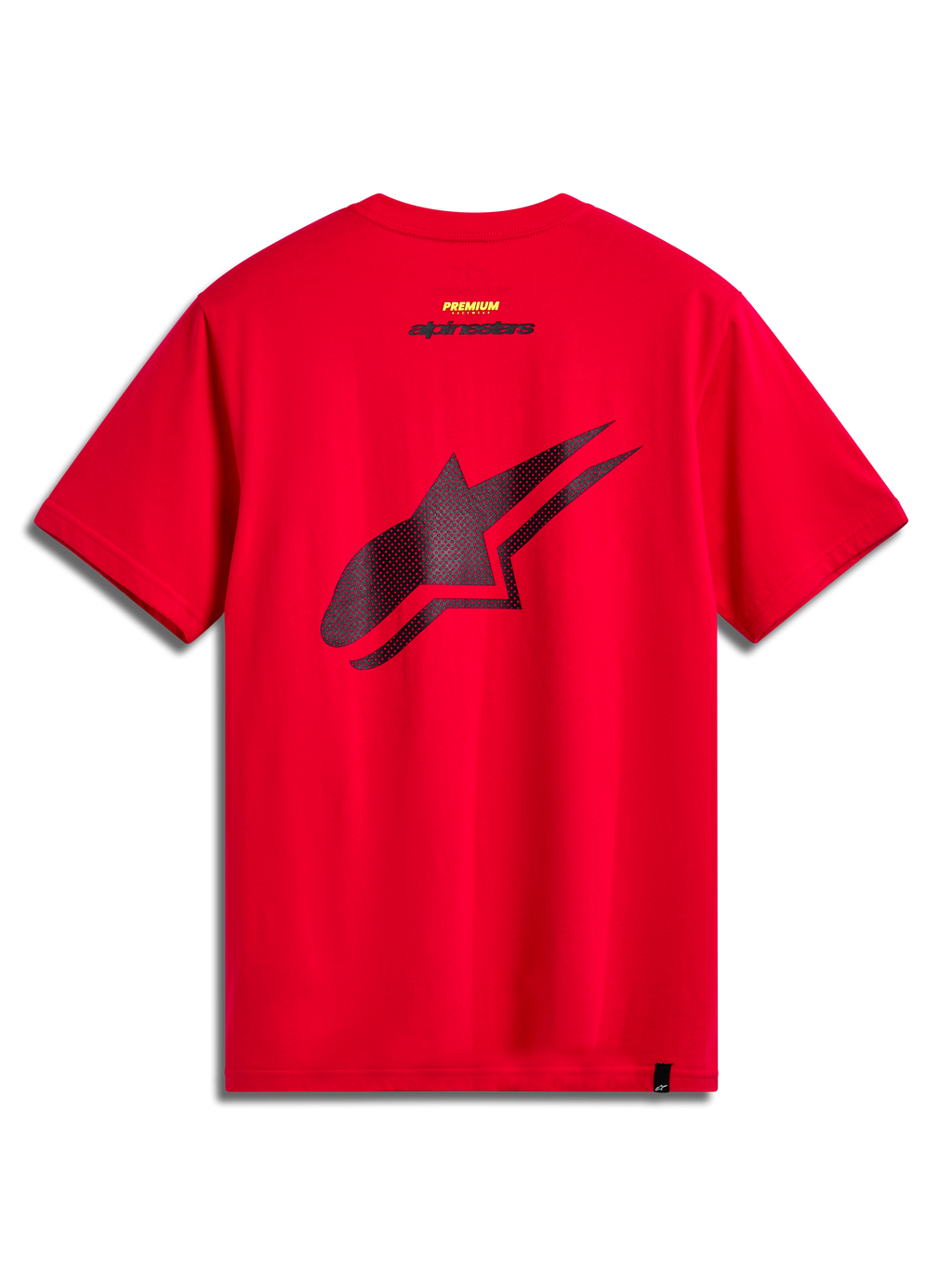 Alpinestars Formulate CSF Tee, t-shirt a maniche corte, rosso, vista posteriore con grande logo Astars nero traforato, stile casual sportivo motorsport