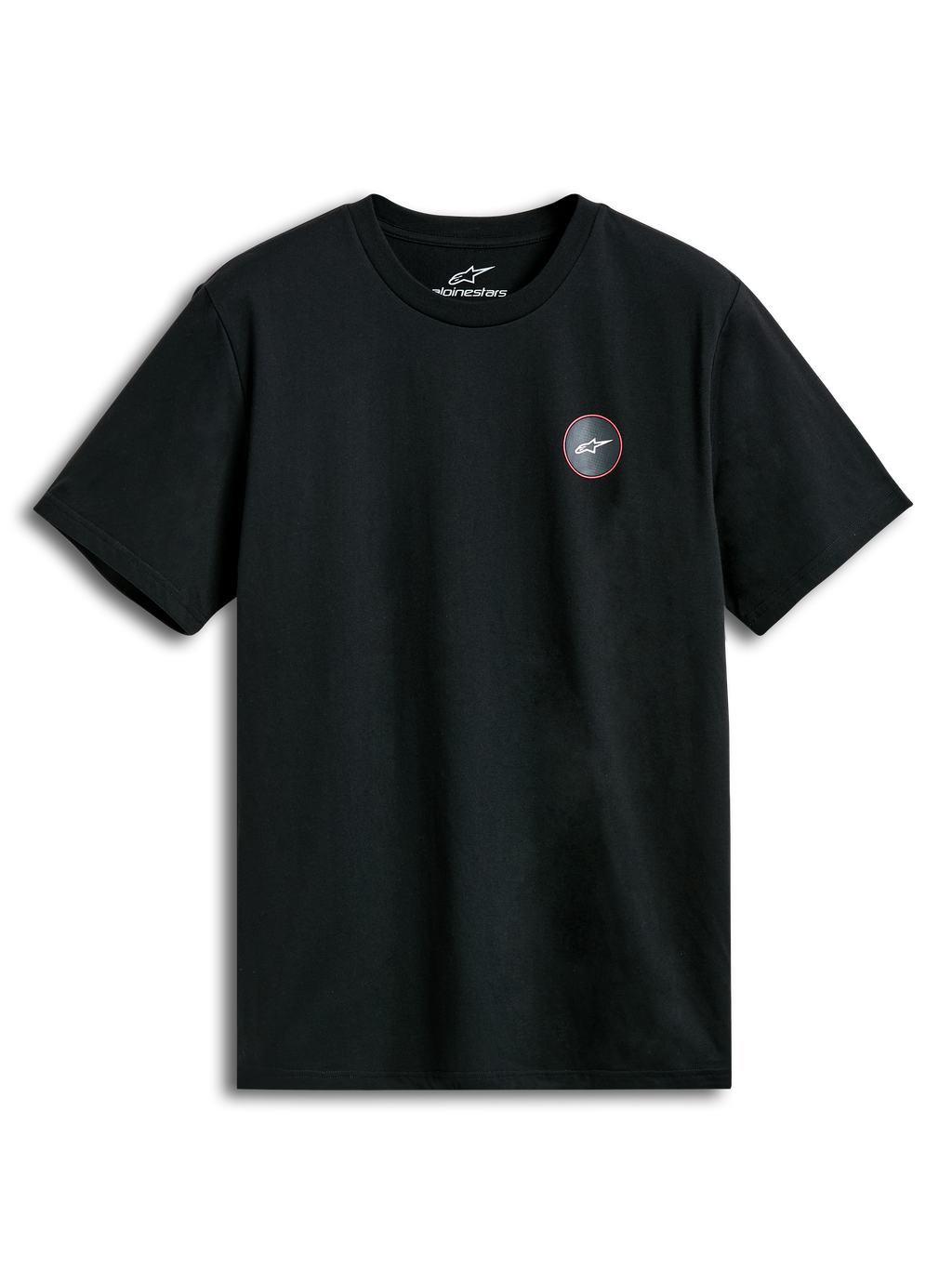 Alpinestars T-Shirt Dot Carbon Csf, maglietta a maniche corte nera con logo circolare effetto fibra di carbonio sul petto, abbigliamento sportswear casual