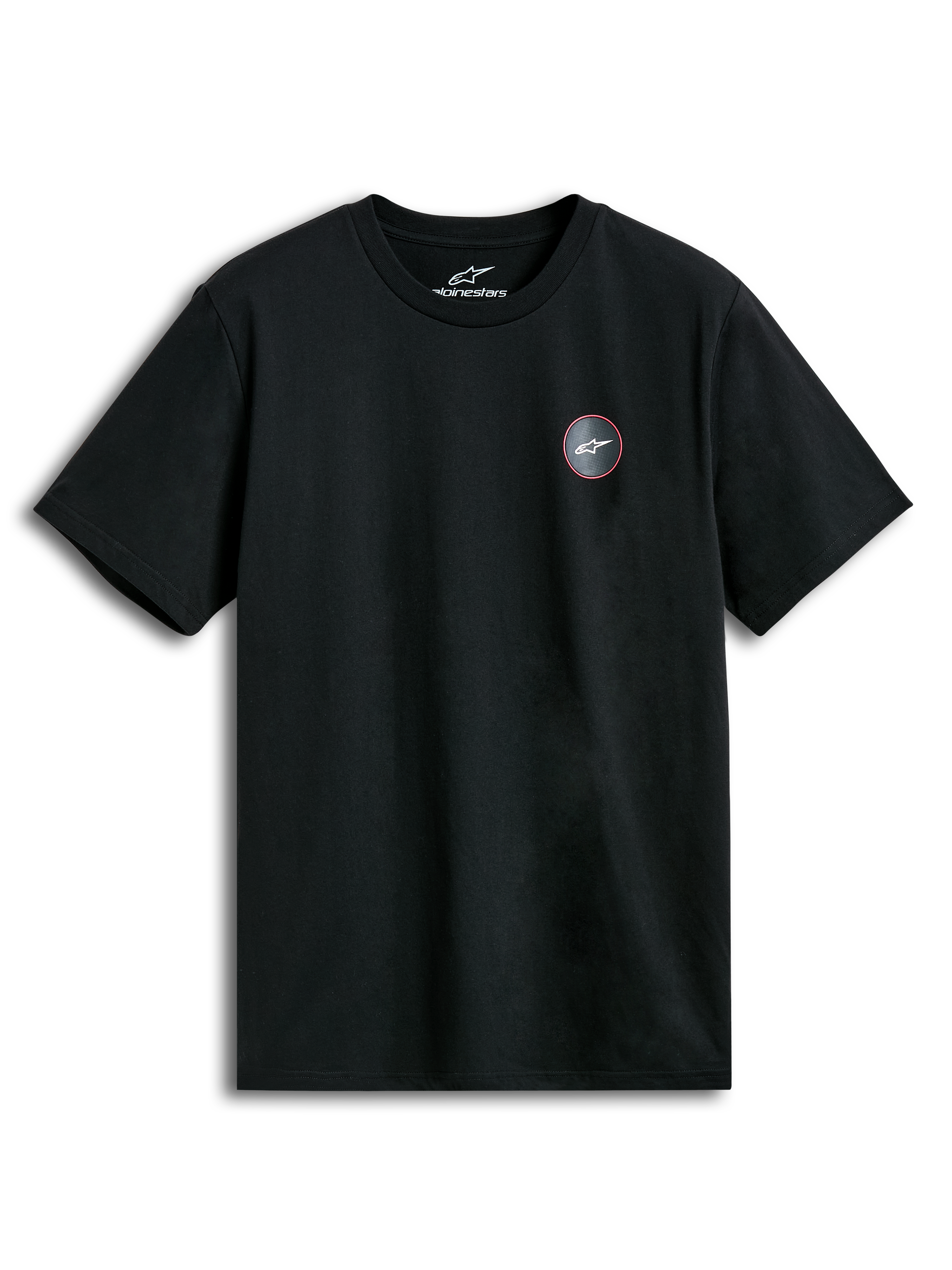Alpinestars T-Shirt Dot Carbon Csf, maglietta a maniche corte nera con logo circolare effetto fibra di carbonio sul petto, abbigliamento sportswear casual