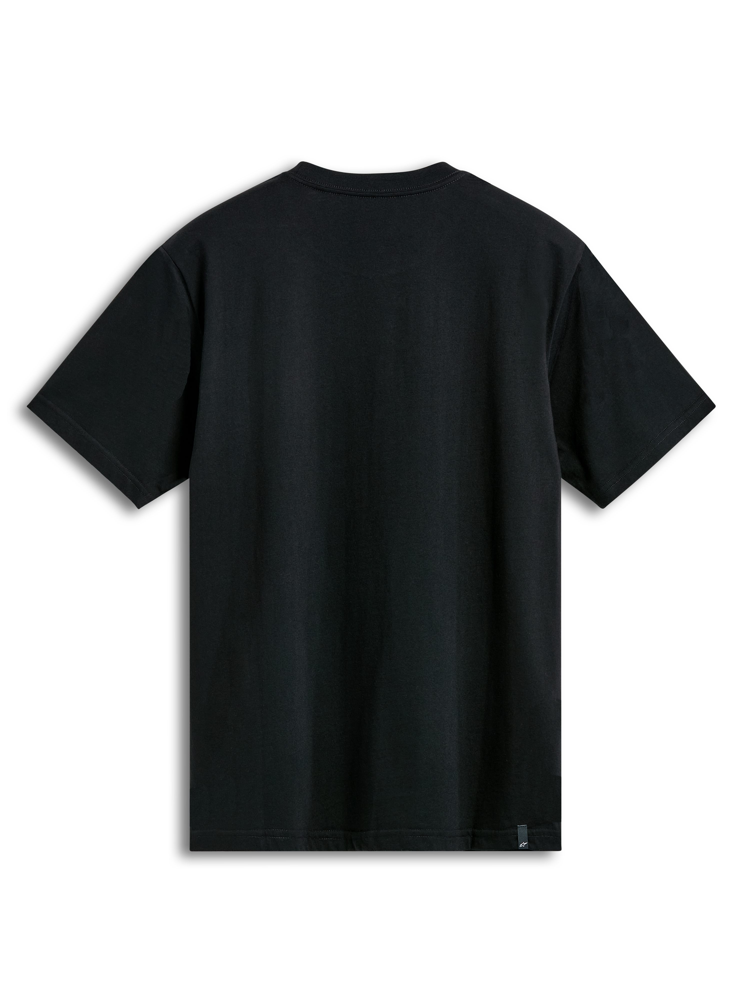 Alpinestars T-Shirt Dot Carbon Csf, maglietta a maniche corte nera, vista posteriore con etichettatura esterna, sportswear casual