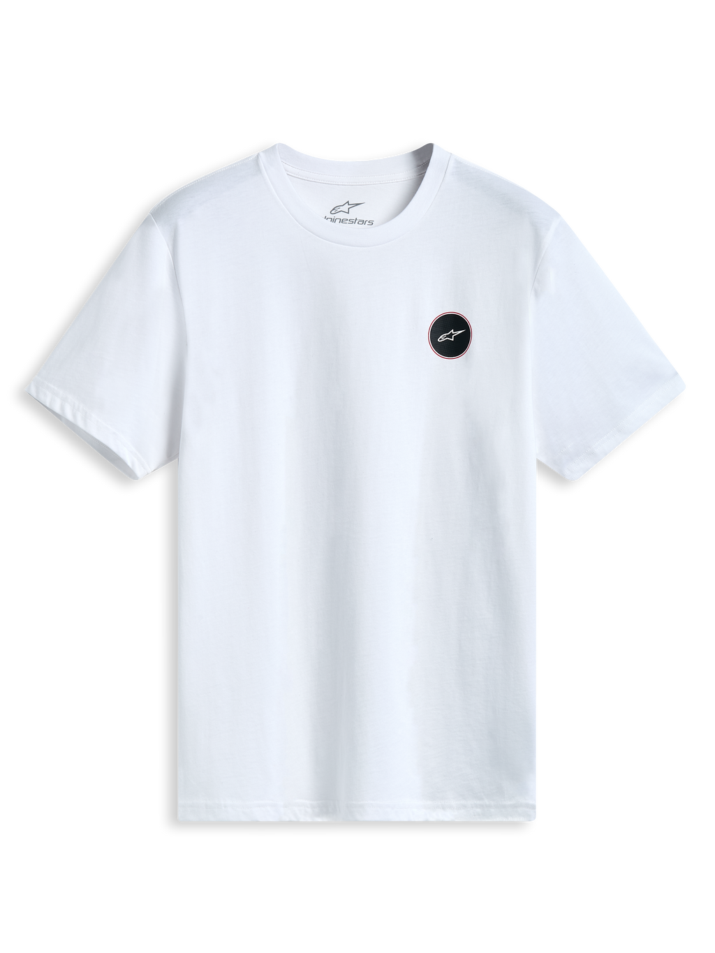Alpinestars T-Shirt Dot Carbon CSF, maglietta a maniche corte bianca con logo astars effetto fibra di carbonio sul petto, stile sportswear casual