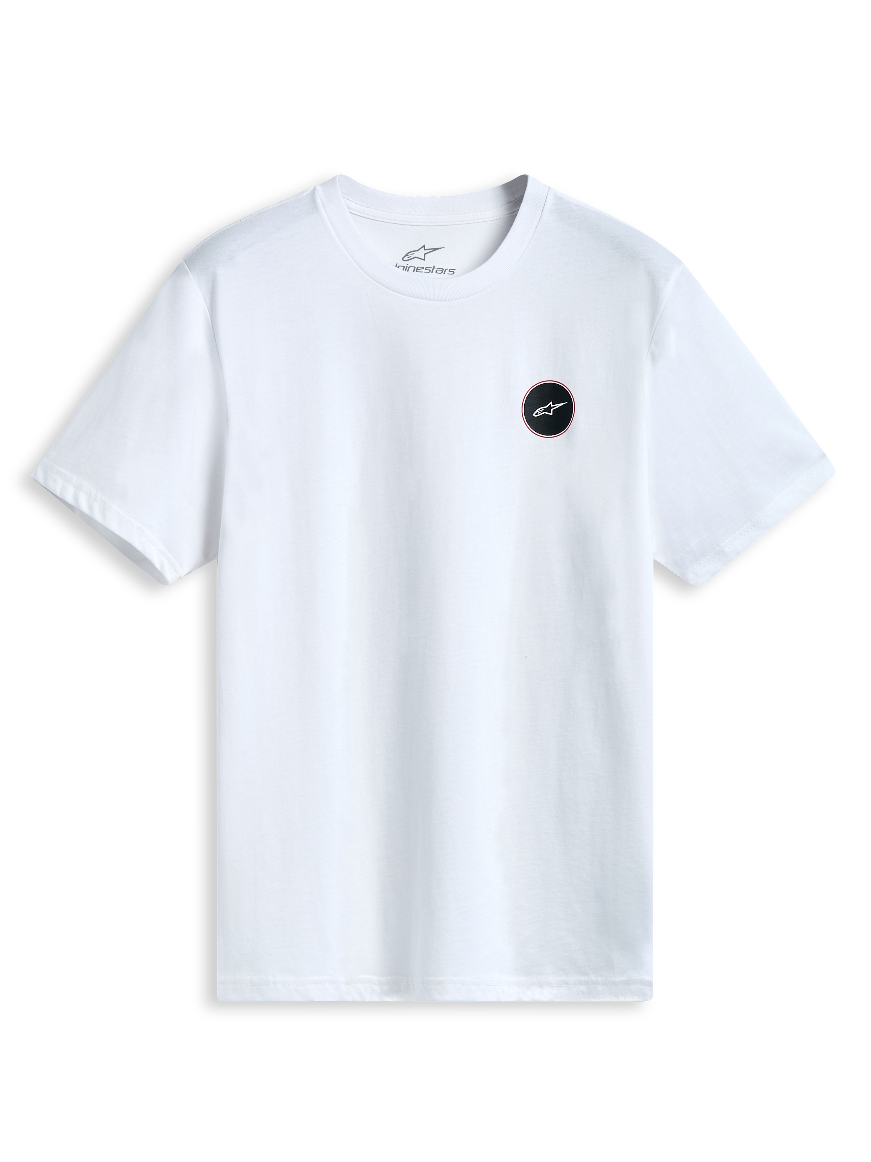 Alpinestars T-Shirt Dot Carbon CSF, maglietta a maniche corte bianca con logo astars effetto fibra di carbonio sul petto, stile sportswear casual