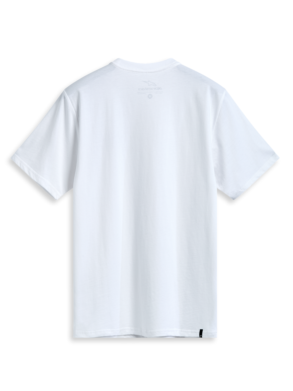 Alpinestars T-Shirt Dot Carbon CSF, maglietta a maniche corte bianca, vista posteriore con stampa interna sul collo ed etichetta esterna, sportswear casual