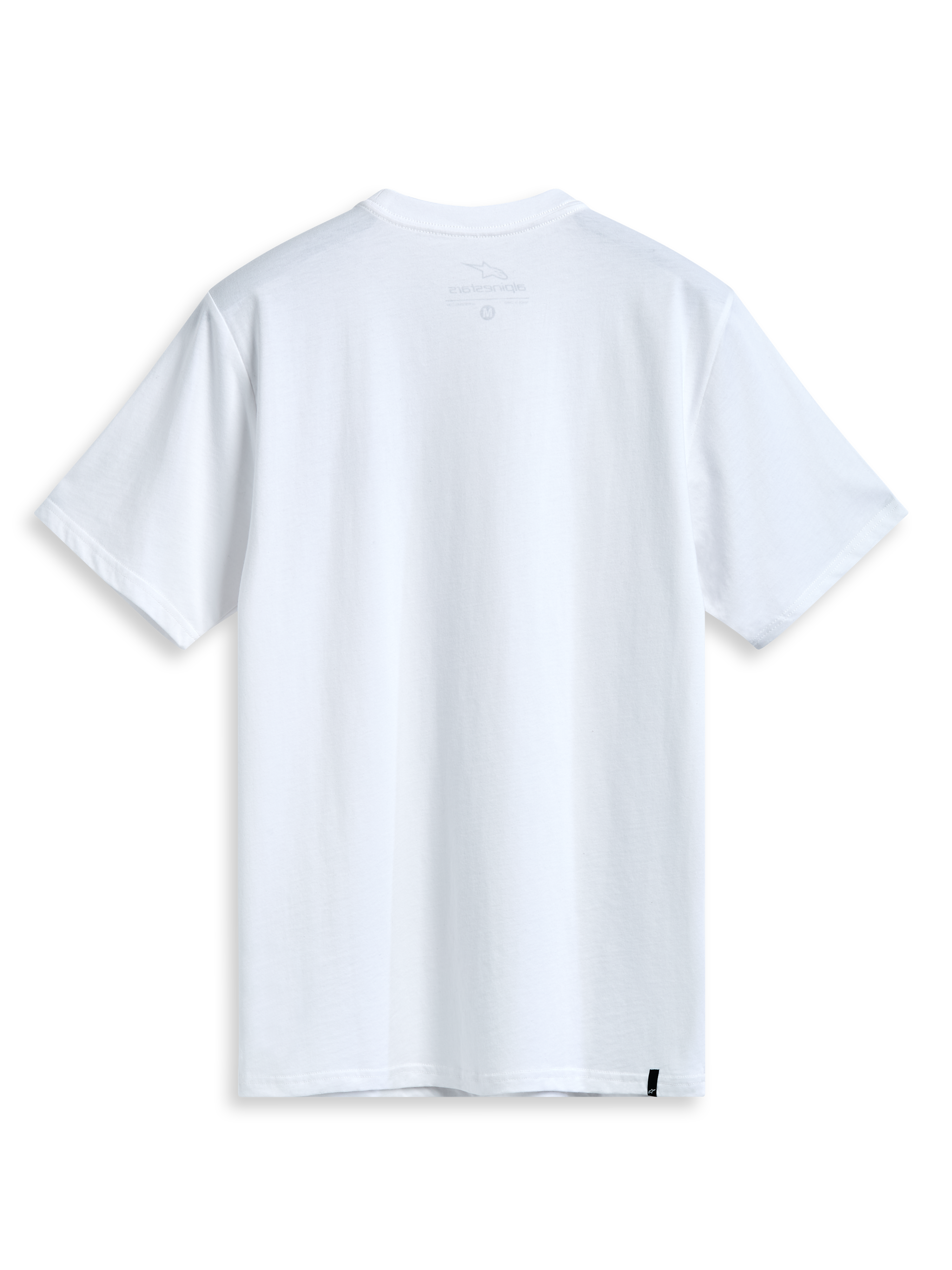 Alpinestars T-Shirt Dot Carbon CSF, maglietta a maniche corte bianca, vista posteriore con stampa interna sul collo ed etichetta esterna, sportswear casual