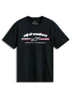 T-Shirt Prevail Csf, maglietta a maniche corte nera, logo tricolore stile paddock e scritta white sul petto, stile sportswear casual