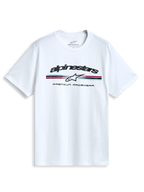 Alpinestars T-Shirt Prevail CSF, maglietta a maniche corte bianca con logo paddock tricolore sul petto, sportswear casual