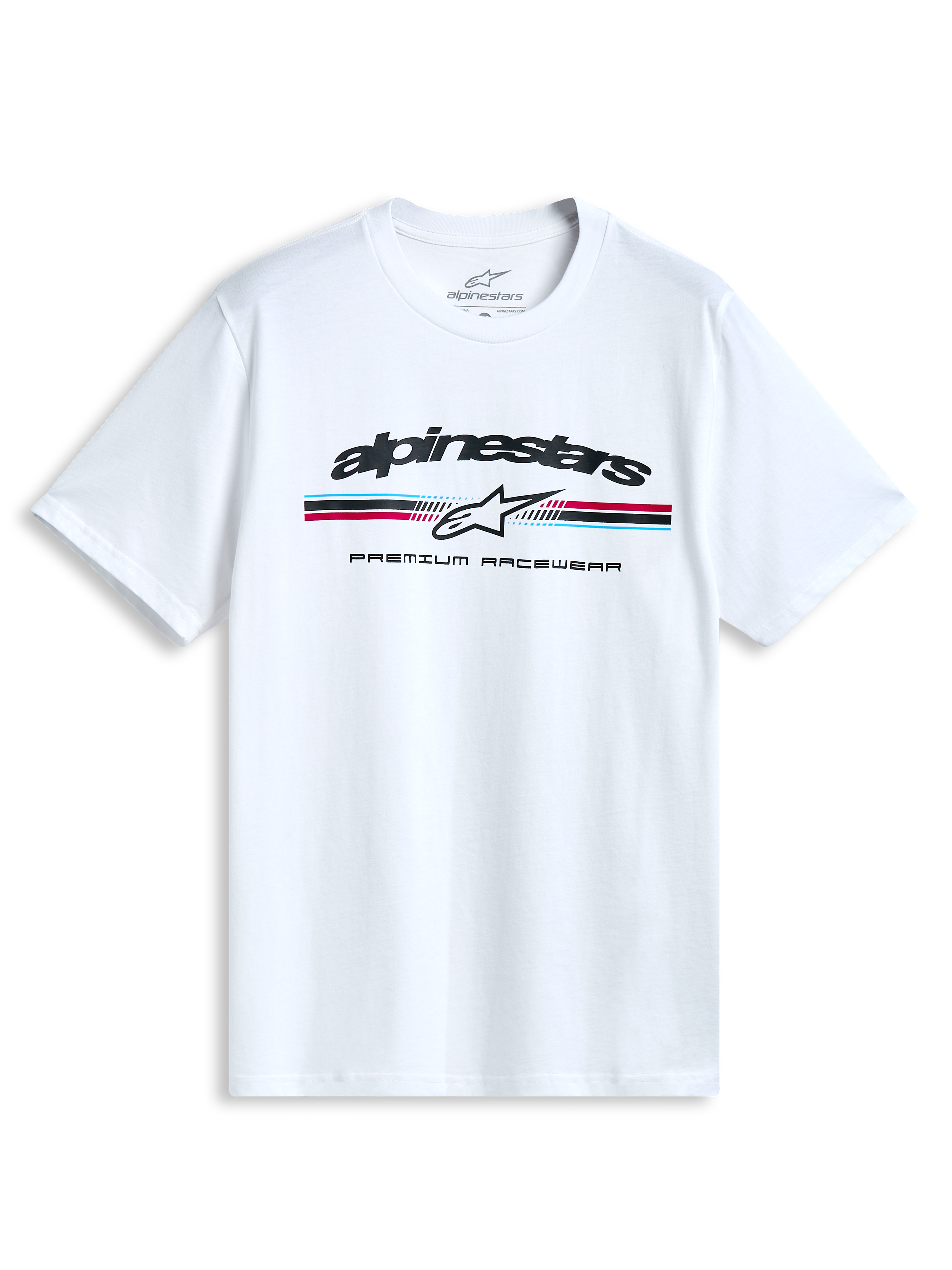Alpinestars T-Shirt Prevail CSF, maglietta a maniche corte bianca con logo paddock tricolore sul petto, sportswear casual