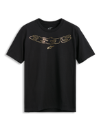 Alpinestars Luxo CSF Tee, maglietta a maniche corte, nera, logo Astars in oro metallizzato con simbolo della stella sul petto, abbigliamento casual motorsport