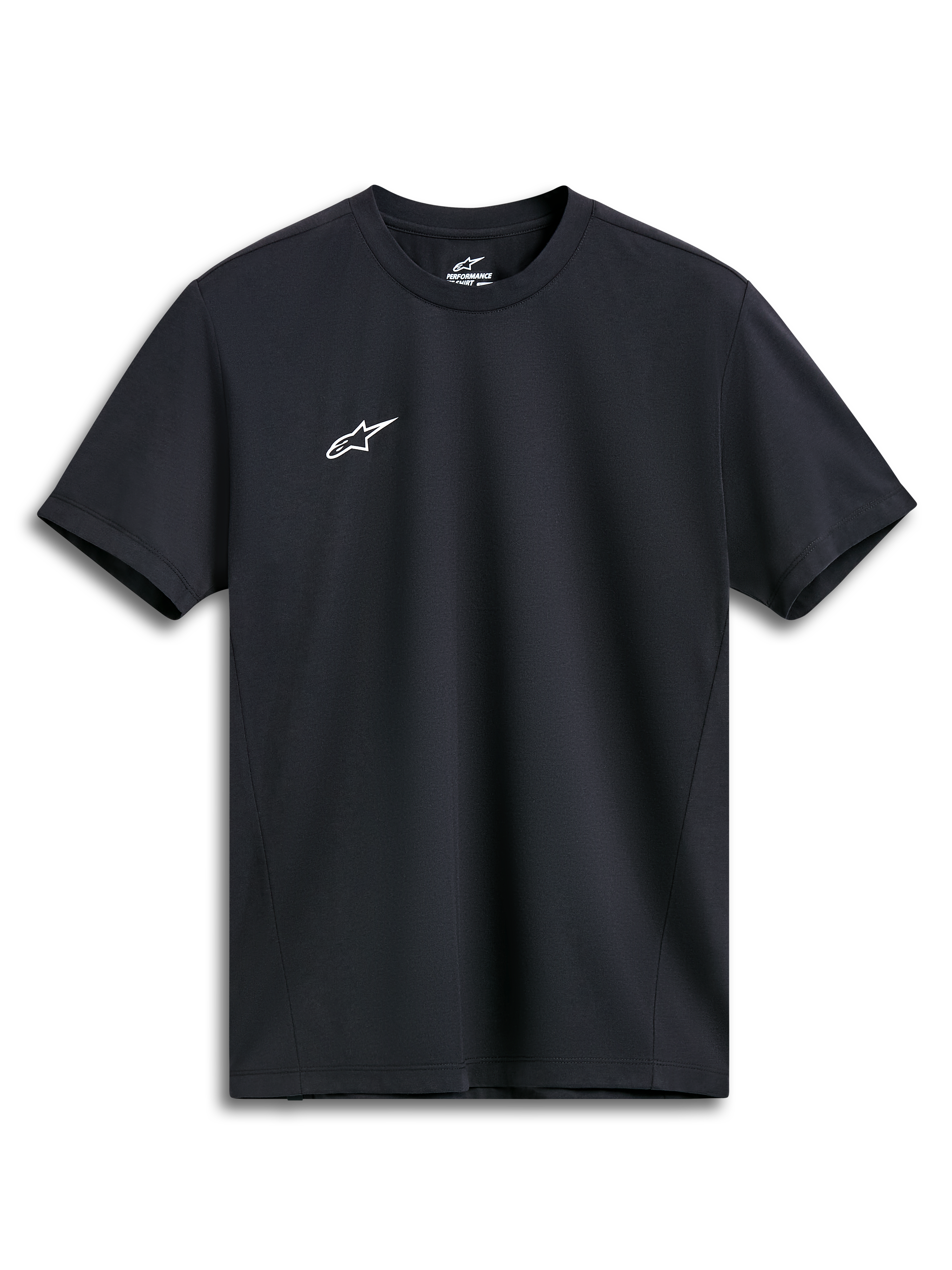 Alpinestars Point Performance Tee, maglietta a maniche corte, nero, piccolo logo Astars bianco sul petto, abbigliamento sportivo tecnico