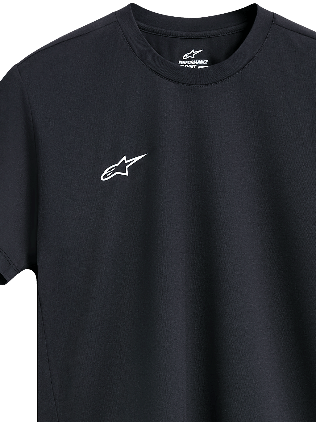 Alpinestars Point Performance Tee, maglietta tecnica a maniche corte, nero, piccolo logo bianco sul petto, girocollo, design sportivo sostenibile