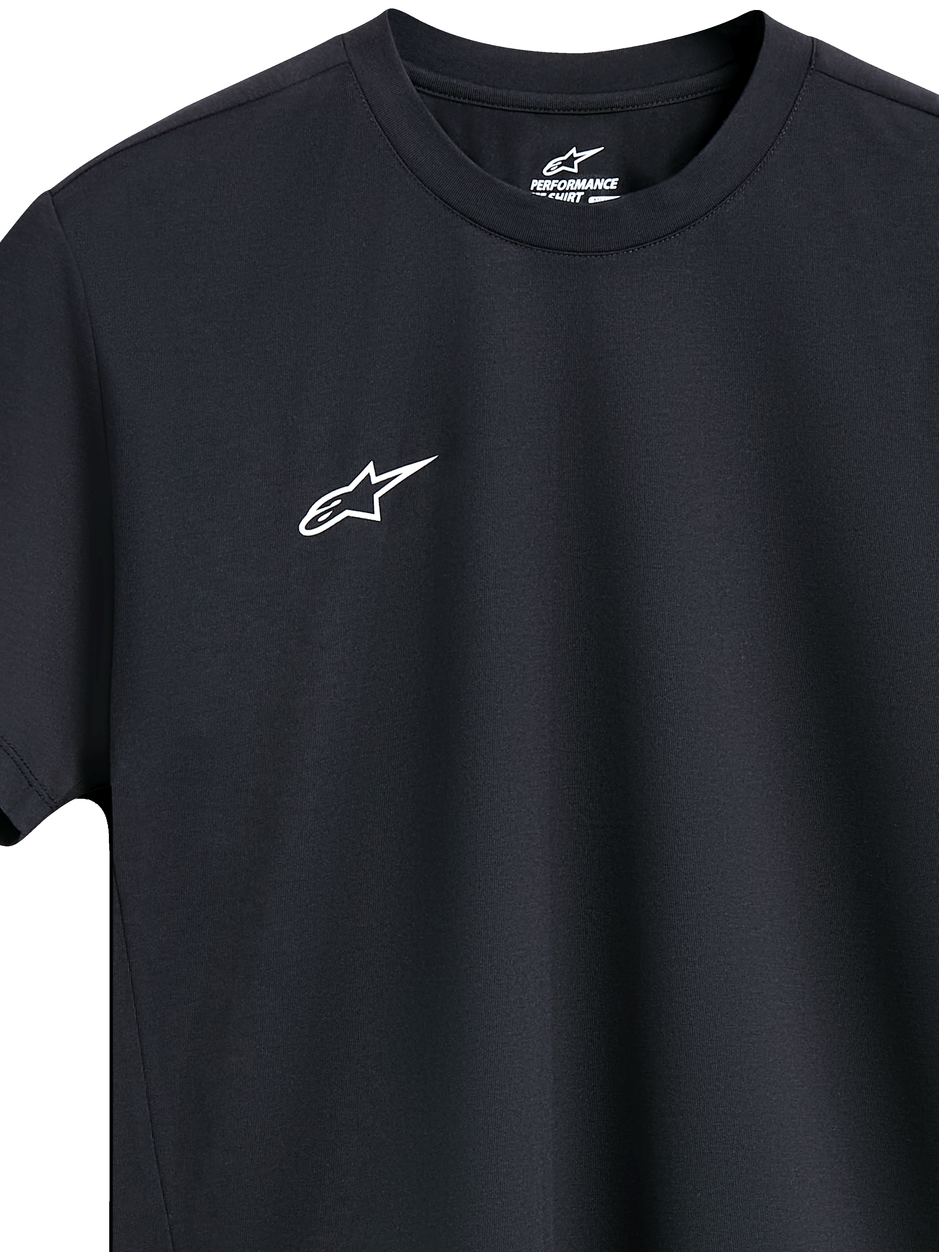 Alpinestars Point Performance Tee, maglietta tecnica a maniche corte, nero, piccolo logo bianco sul petto, girocollo, design sportivo sostenibile