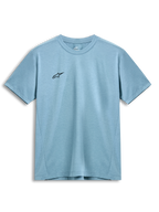 Alpinestars Point Performance Tee, t-shirt a maniche corte, Ice Blue, piccolo logo a stella nero sul petto, girocollo, tessuto tecnico traspirante sostenibile, abbigliamento casual motorsport