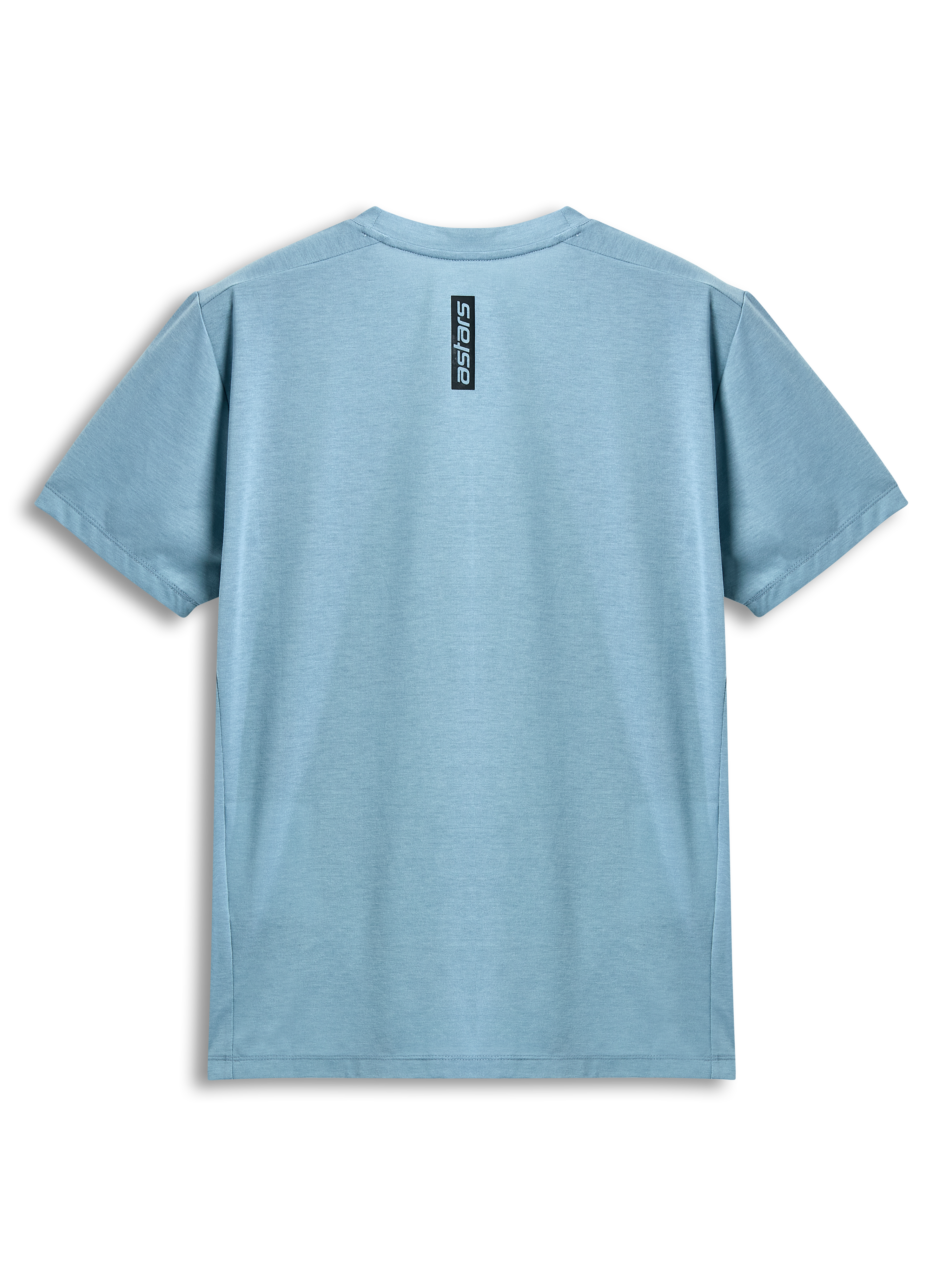 Alpinestars Point Performance Tee, t-shirt a maniche corte, Ice Blue, vista posteriore con stampa verticale nera della scritta astars, abbigliamento sportivo casual