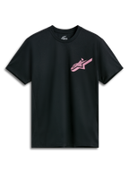 Alpinestars Attrition Performance Tee, t-shirt tecnica a maniche corte, nera con logo Alpinestars rosa, girocollo, abbigliamento sportivo tecnico