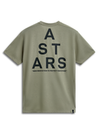 Alpinestars Attrition Performance Tee, maglietta a maniche corte, verde chiaro, vista posteriore con grande grafica nera ASTARS impilata e tagline "NEW INNOVATION TO PROTECT OUR FUTURE", abbigliamento sportivo casual ad alte prestazioni