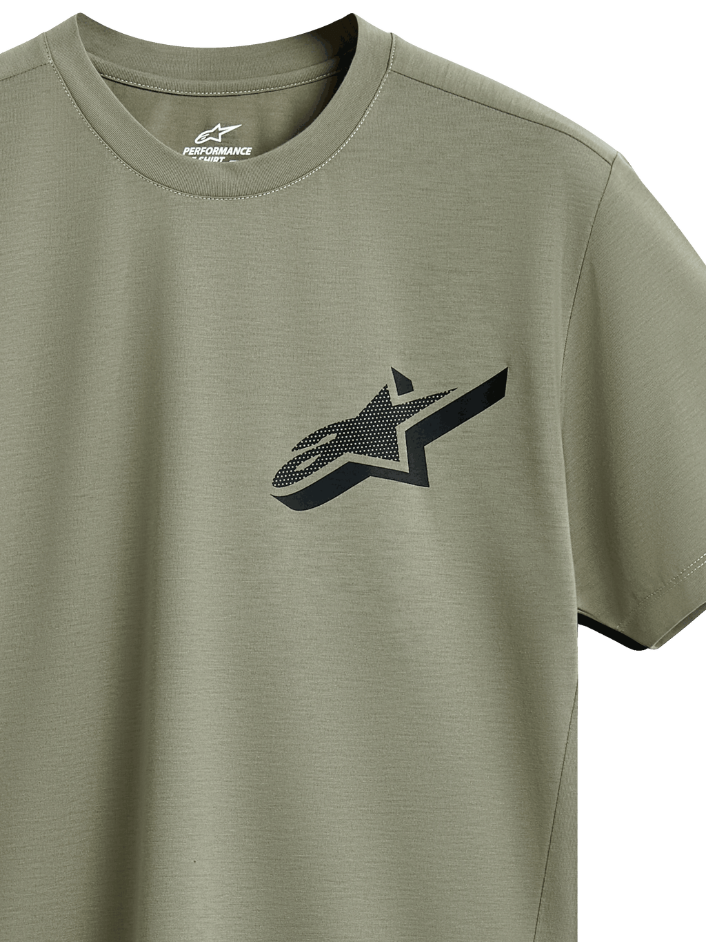 Alpinestars Attrition Performance Tee, t-shirt a maniche corte, verde chiaro, logo Astars nero con motivo testurizzato sul petto, tessuto performante traspirante sostenibile