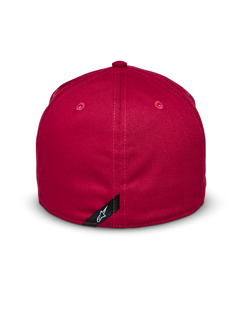 Cappello Alpinestars Elemental, rosso, vista posteriore, design retro flessibile con corona strutturata, tessuto twill elasticizzato, con piccola etichetta nera e logo Alpinestars bianco, copricapo casual ispirato al motorsport