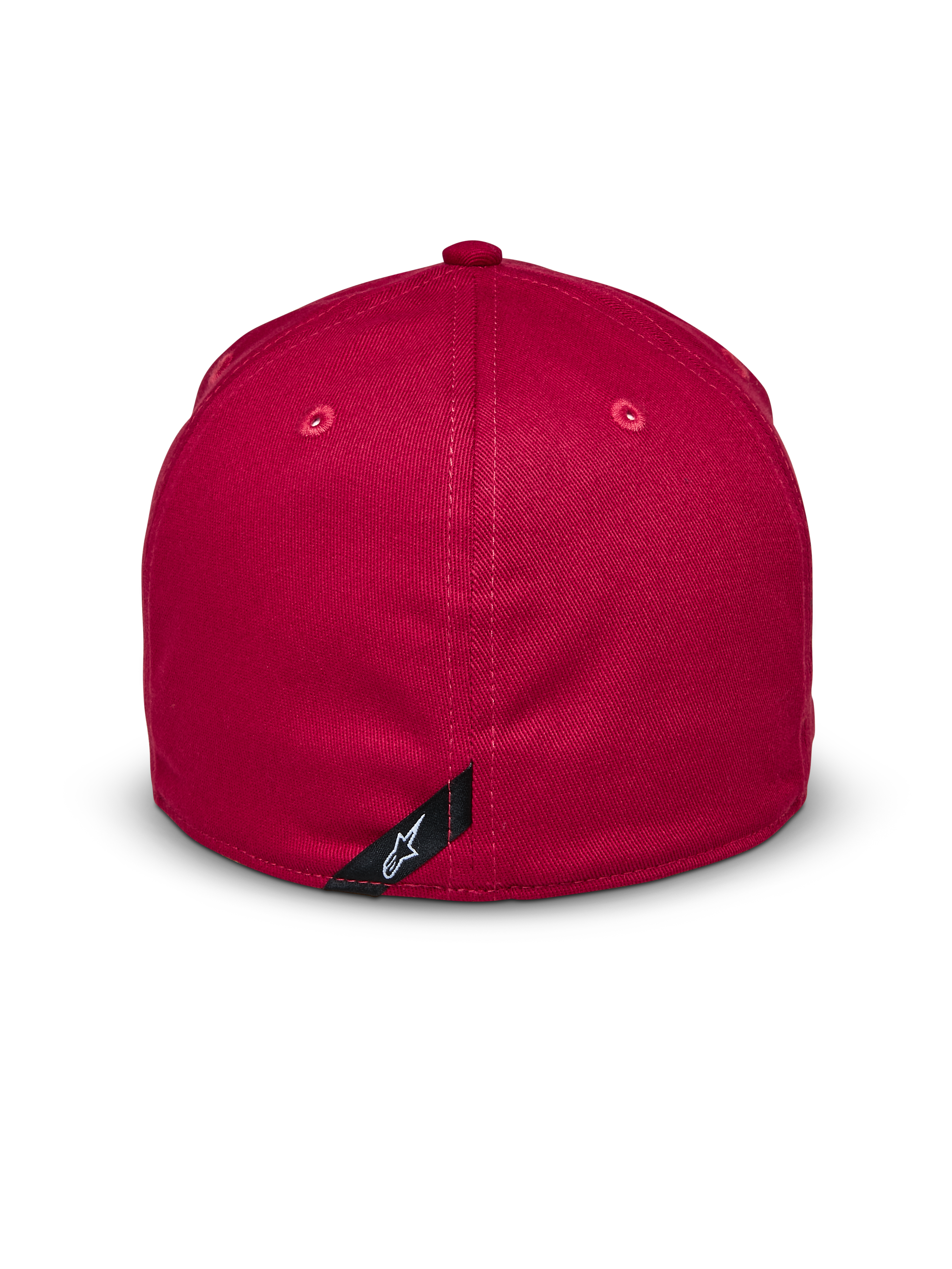 Cappello Alpinestars Elemental, rosso, vista posteriore, design retro flessibile con corona strutturata, tessuto twill elasticizzato, con piccola etichetta nera e logo Alpinestars bianco, copricapo casual ispirato al motorsport