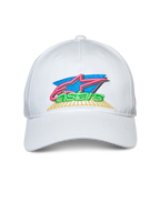 Cappello Alpinestars Vivid, bianco, modello snapback con visiera curva, ricamo colorato del logo frontale in 3D e piatto, abbigliamento sportivo casual