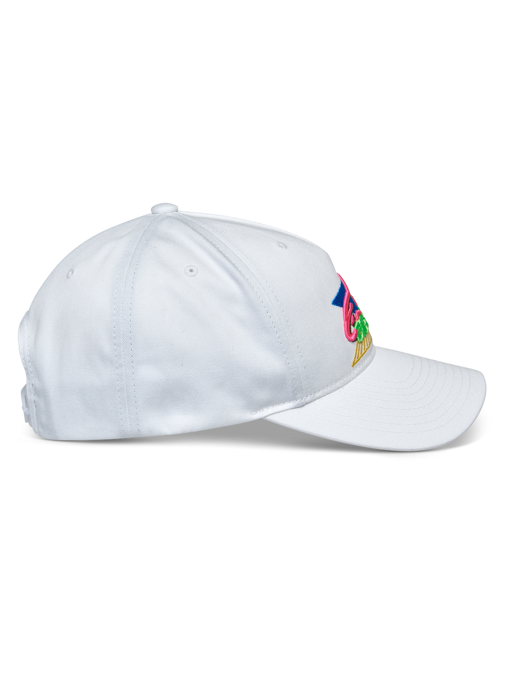 Alpinestars Vivid Hat, bianco, profilo laterale, cappellino da baseball a corona bassa semi-strutturata con visiera curva, tessuto in twill di cotone, con vivace ricamo multicolore frontale, copricapo casual sportivo