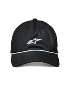 Alpinestars Cappello Tyler, cappello snapback nero, visiera curva con rifinitura in corda intrecciata bianca, logo Astars ricamato bianco, abbigliamento sportivo casual