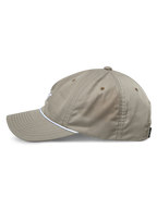 Cappello Alpinestars Tyler, Khaki, profilo laterale con visiera curva e finitura in corda intrecciata bianca, cappello a corona bassa non strutturata, sportswear casual