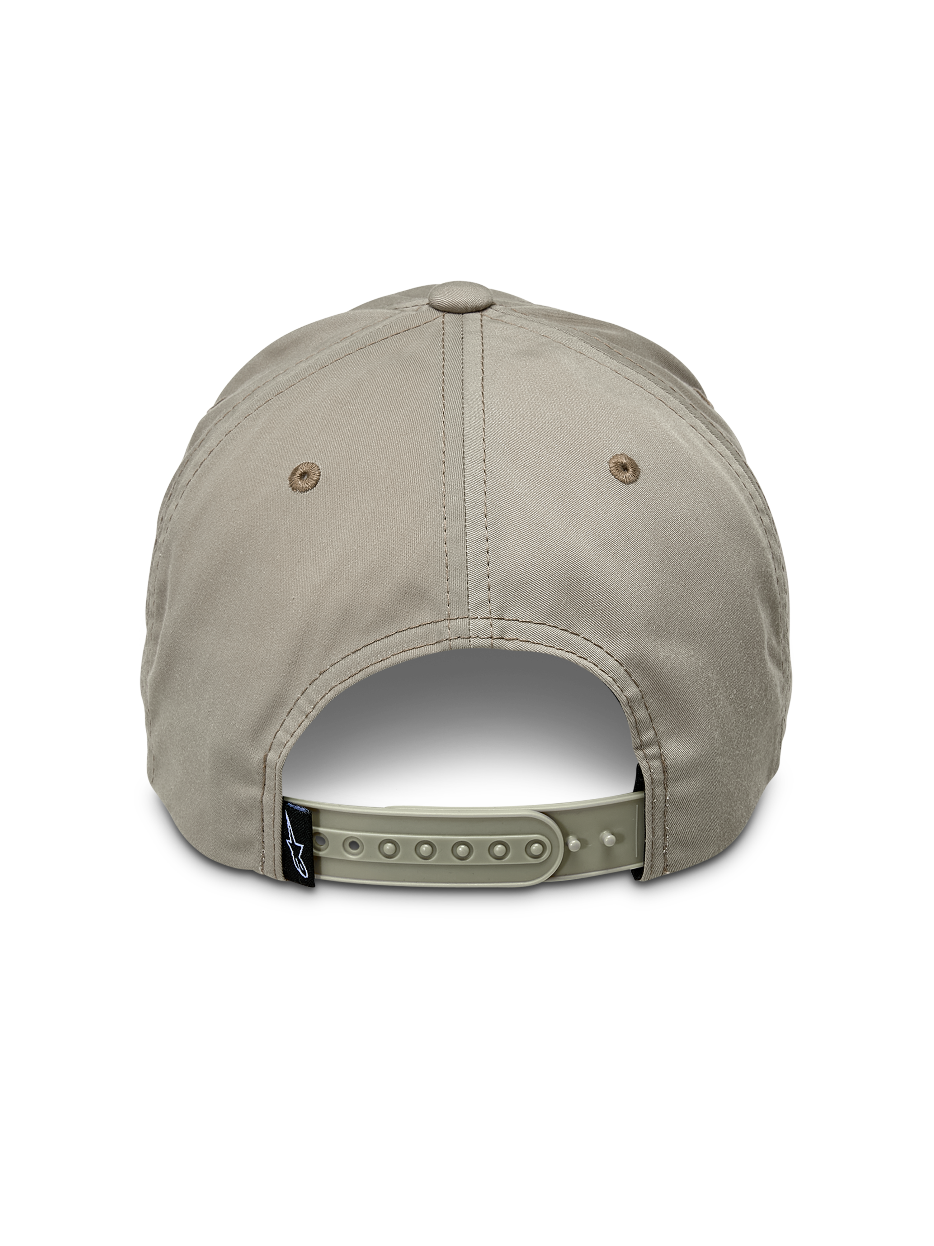 Cappello Alpinestars Tyler, Khaki, vista posteriore con chiusura snapback regolabile e piccola etichetta nera del marchio, design a corona bassa non strutturata in tessuto twill riciclato, cappello casual sportswear