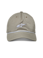 Alpinestars Cappello Tyler, cappello casual sportivo, khaki, vista frontale con logo ricamato bianco e finitura in corda intrecciata, visiera curva, design con corona bassa non strutturata