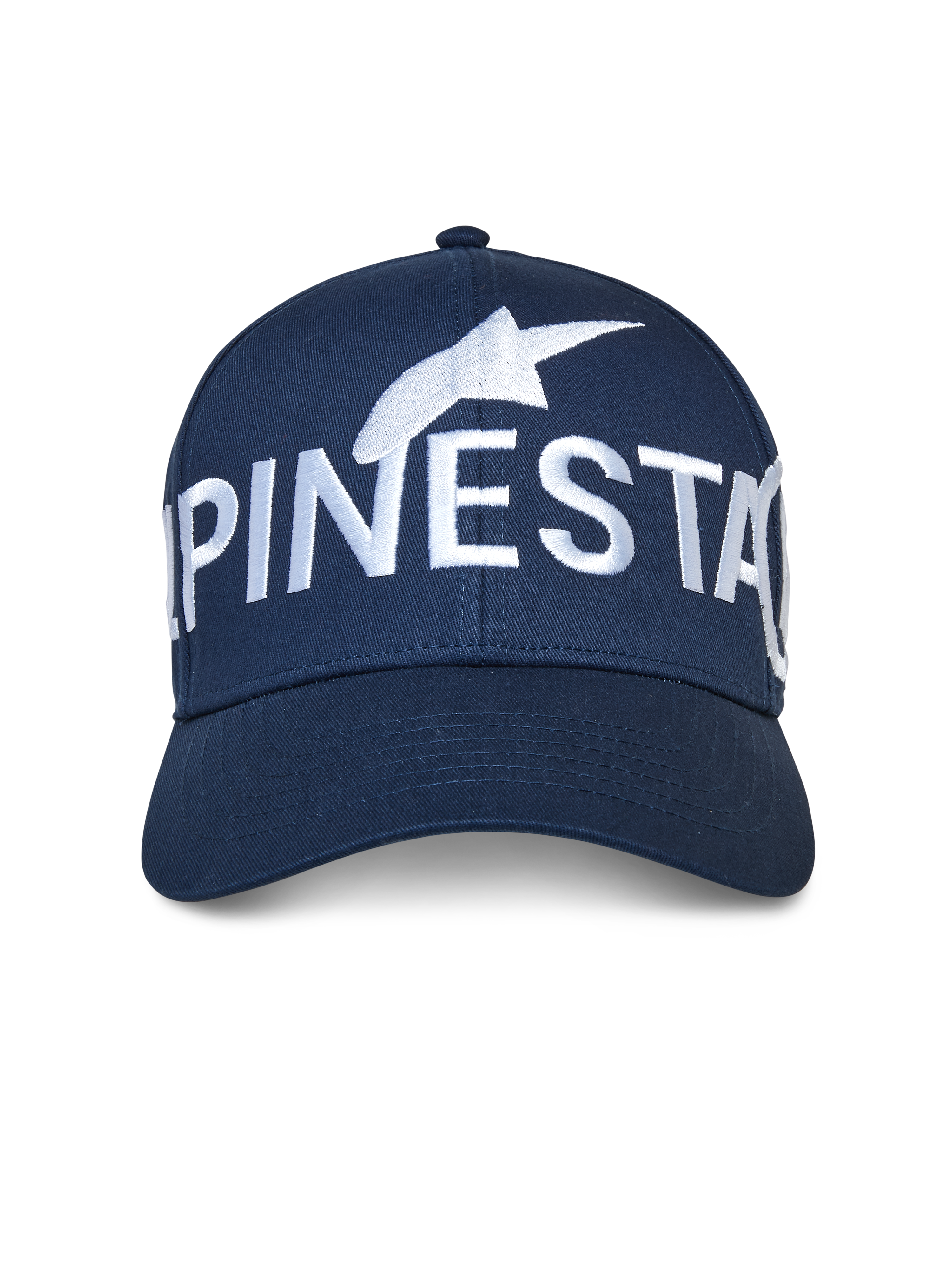 Cappello Alpinestars Committed, blu navy, berretto da baseball snapback, con un grande logo Alpinestars ricamato in bianco sul davanti, corona strutturata con visiera curva, streetwear casual motorsport