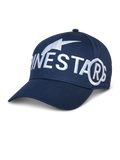 Alpinestars Committed Hat, cappellino da baseball blu navy con grande logo bianco ricamato, visiera curva, corona strutturata, abbigliamento sportivo casual