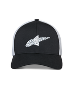 Cappello Trucker Alpinestars Terolithic, cappello sportswear, nero con retro in rete bianca, logo stella Alpinestars bianco testurizzato sul davanti, visiera curva e corona bassa strutturata