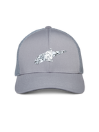 Cappello Trucker Alpinestars Terolithic, grigio, con logo Astar puntinato bianco e nero, visiera curva e retro in rete, copricapo casual ispirato al motorsport
