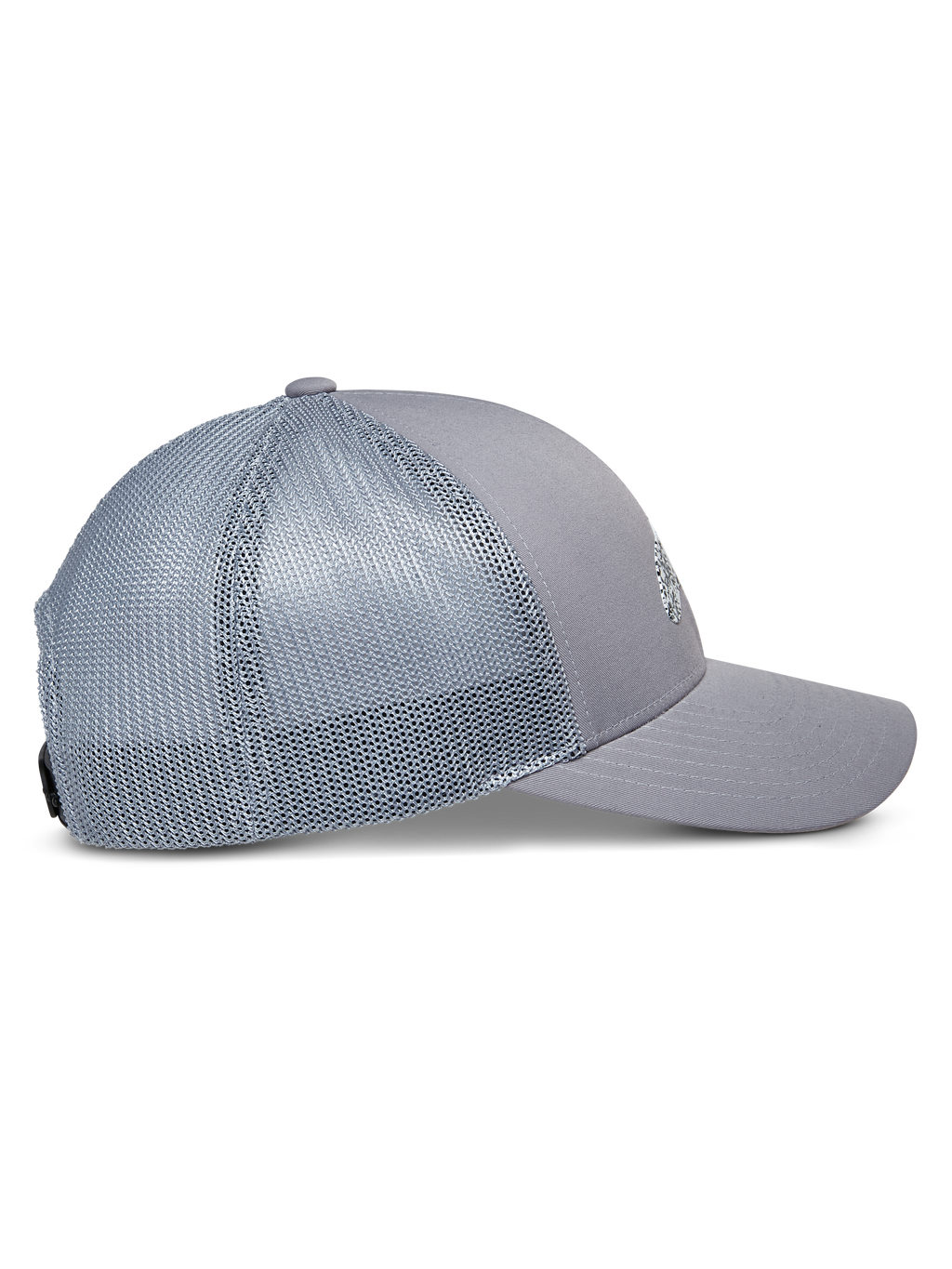 Cappello Trucker Alpinestars Terolithic, Grigio, vista laterale di profilo con visiera curva e pannelli posteriori in rete, corona bassa strutturata, sportswear casual