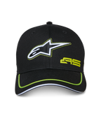 Cappello Trucker Alpinestars Exceed, nero con dettagli verde lime, logo a stella ricamato bianco e nero, logo AS verde lime, visiera curva con bordino neon, copricapo casual ispirato al motorsport