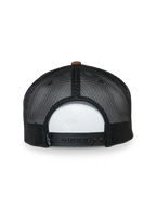 Alpinestars Cappello Mackinic Trucker, vista posteriore, pannelli in rete nera con bottone superiore marrone, chiusura snapback regolabile, accessorio sportswear casual