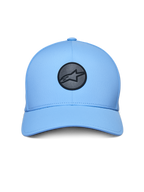 Alpinestars Apex Hat, cappello sportswear, azzurro, con logo circolare nero riflettente sul davanti, visiera curva, corona strutturata e costruzione tecnica termosaldata senza cuciture
