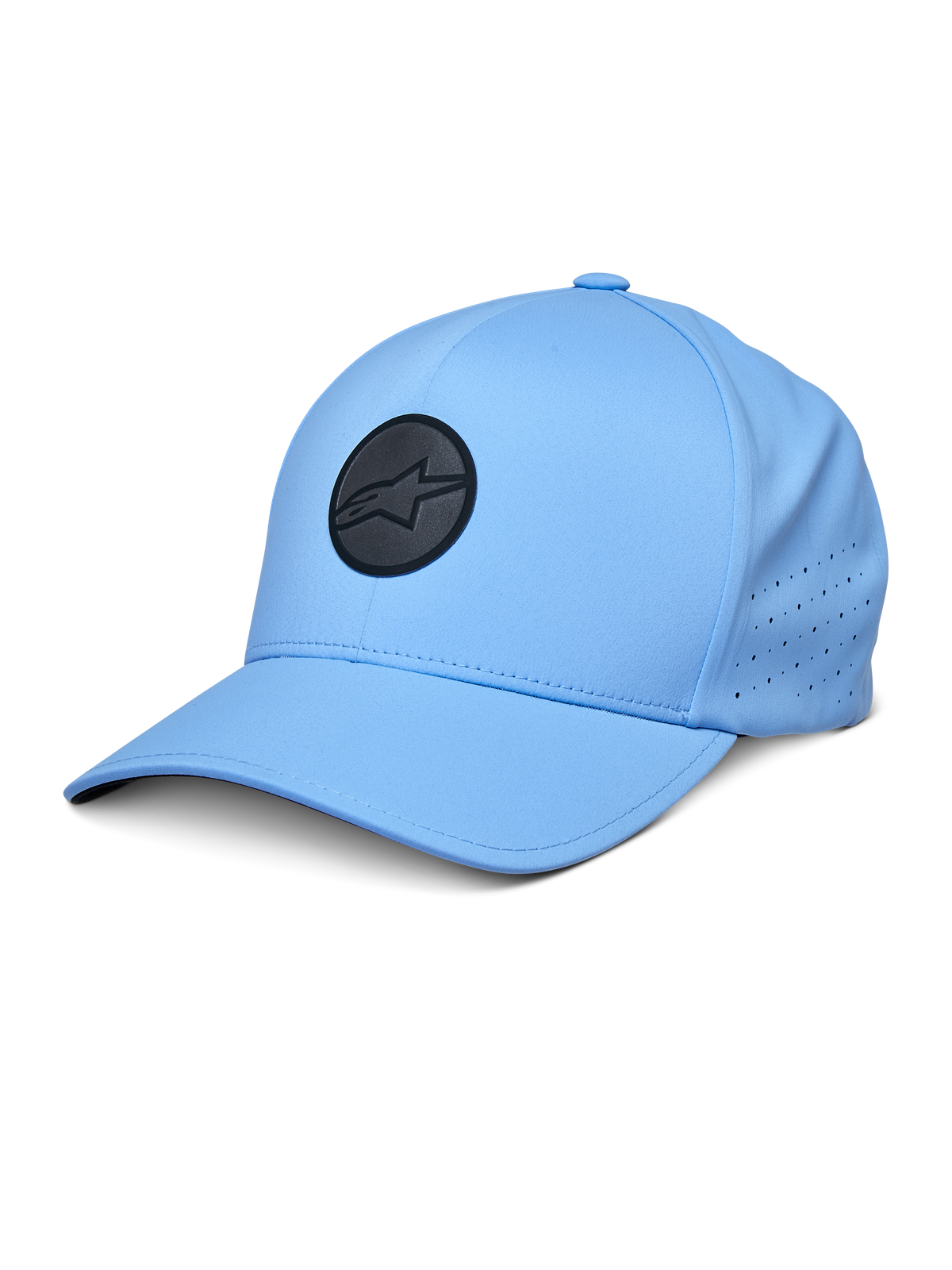 Alpinestars Apex Hat, cappellino da baseball azzurro, con logo circolare nero, pannelli laterali traforati per la ventilazione, visiera curva, abbigliamento sportivo performante