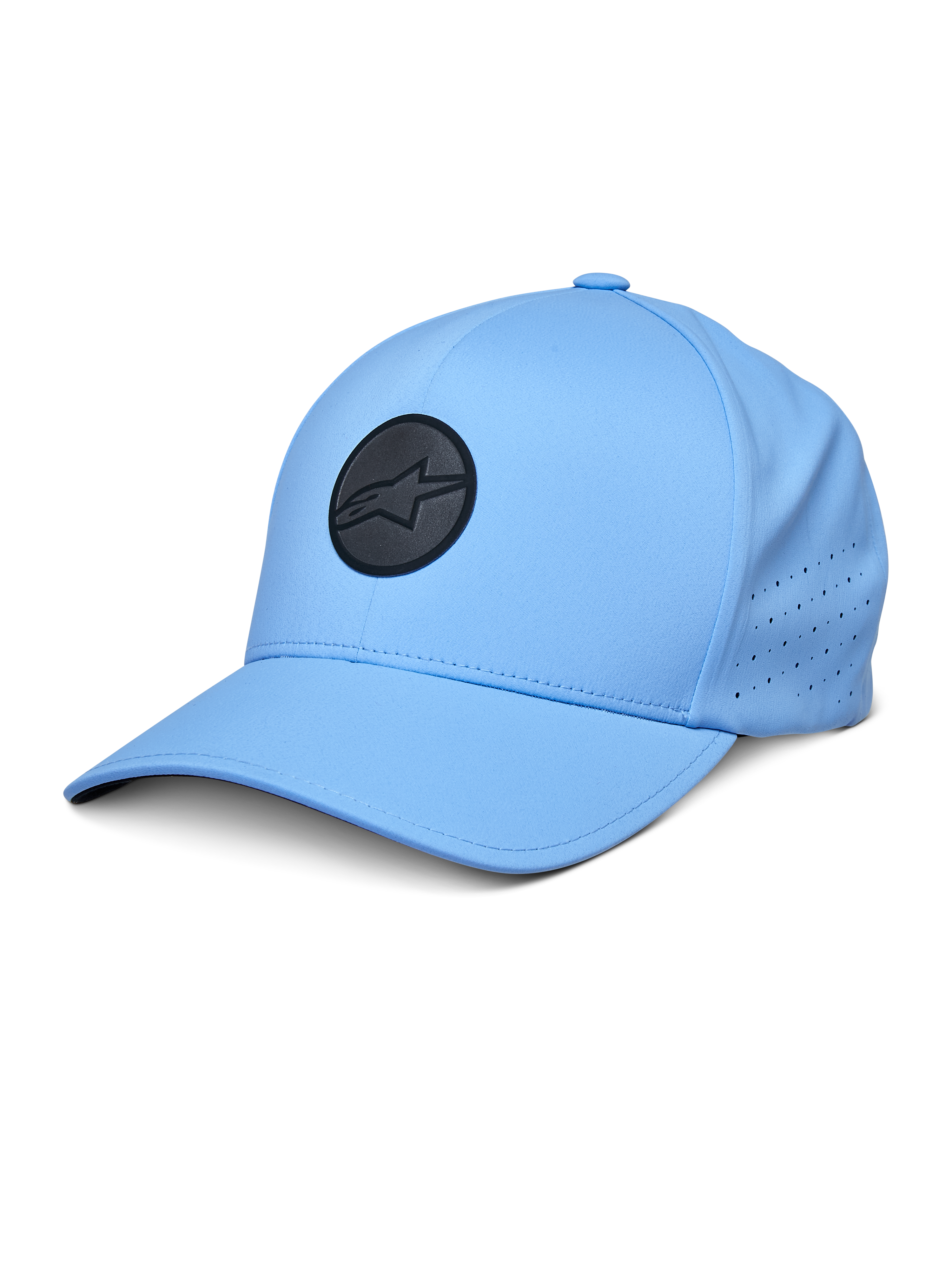 Alpinestars Apex Hat, cappellino da baseball azzurro, con logo circolare nero, pannelli laterali traforati per la ventilazione, visiera curva, abbigliamento sportivo performante