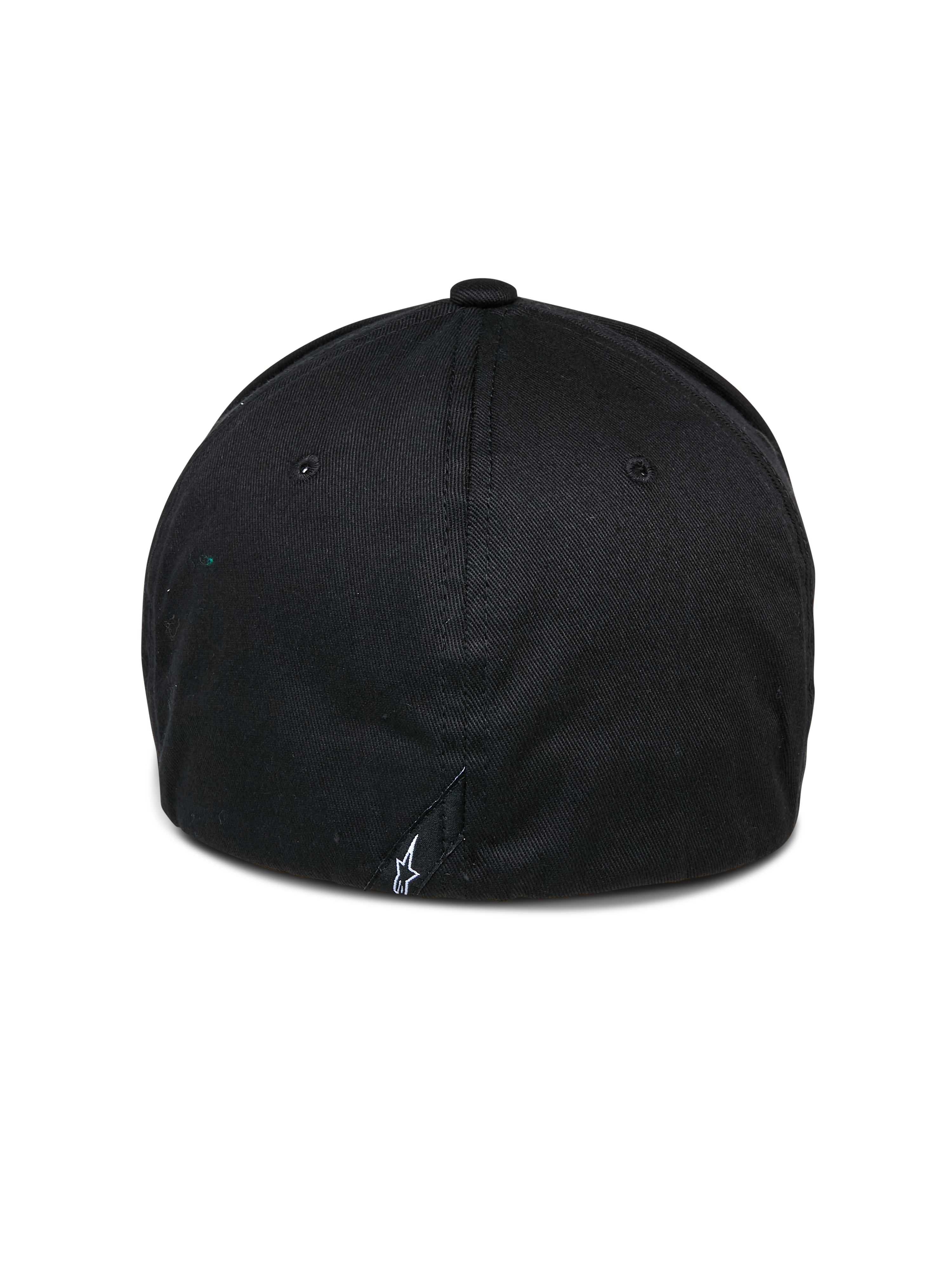 Cappello Alpinestars Cereal, berretto da baseball nero, vista posteriore con costruzione retro flessibile e un piccolo logo bianco ricamato alla base, copricapo sportswear casual