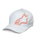 Alpinestars Share Hat, cappellino da baseball bianco con logo Astars arancione in stampa HD a rilievo, visiera curva e corona strutturata, abbigliamento sportivo casual per motorsport