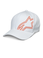 Alpinestars Share Hat, cappellino da baseball bianco con logo Astars arancione in stampa HD a rilievo, visiera curva e corona strutturata, abbigliamento sportivo casual per motorsport